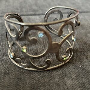 Silver Swirl Cuff Bracelet with Gem Accents